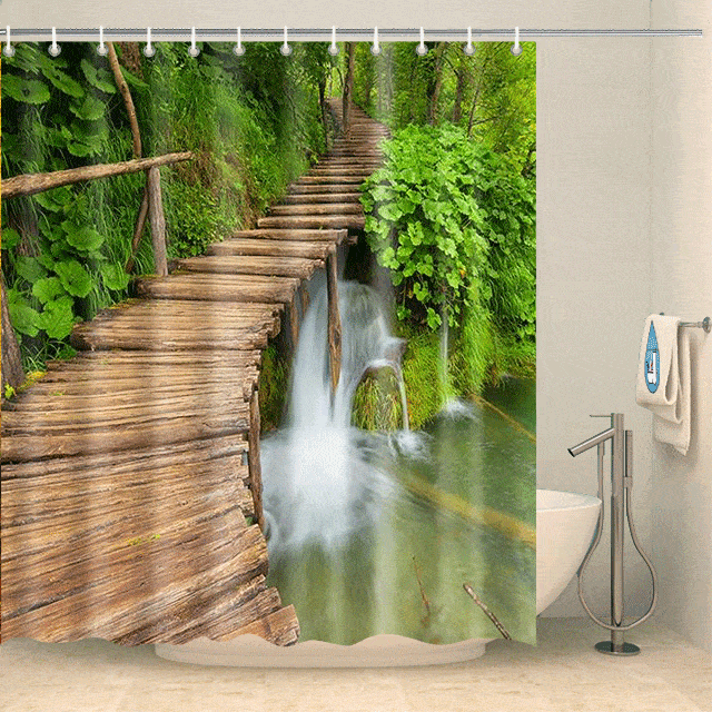 Rideau de douche rivière forestière Rideau de douche ou de baignoire Coco-Rideaux 