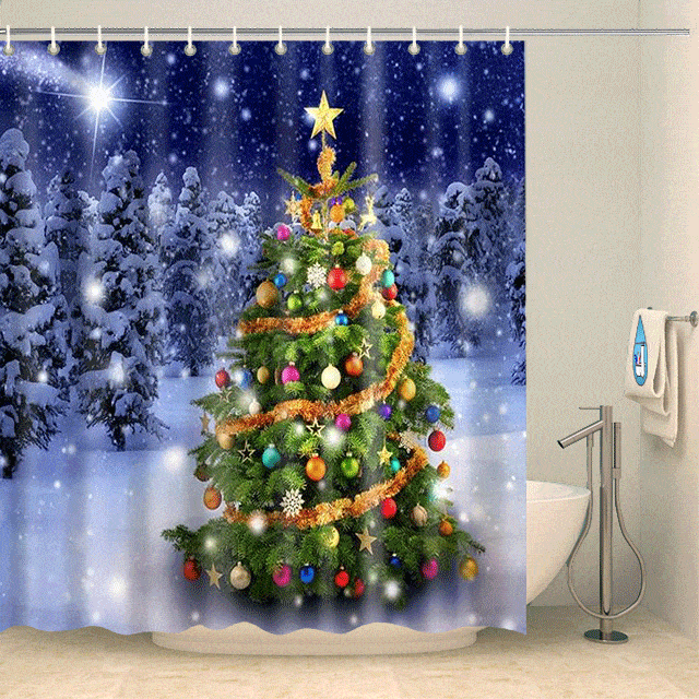 Rideau de douche sapin de Noël enchanté Rideau de douche ou de baignoire Coco-Rideaux 