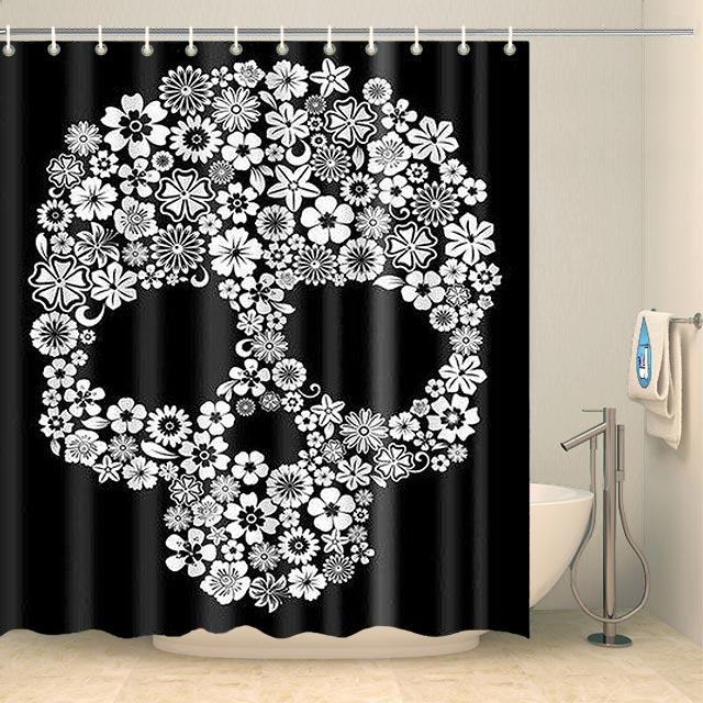 Rideau de douche tête de mort fleurie Rideau de douche ou de baignoire Coco-Rideaux 