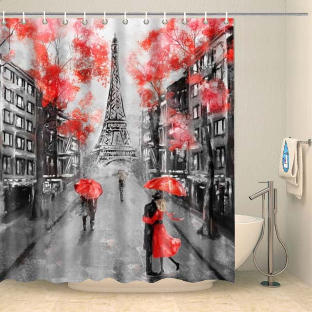 Rideau de douche Tour Eiffel couple d'amoureux Rideau de douche ou de baignoire Coco-Rideaux 