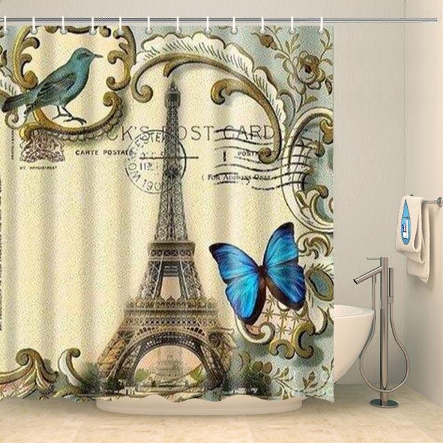 Rideau de douche Tour Eiffel Rideau de douche ou de baignoire Coco-Rideaux 