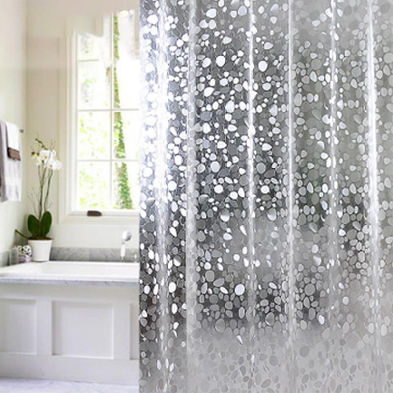Rideau de douche et baignoire transparent galets salle de bain