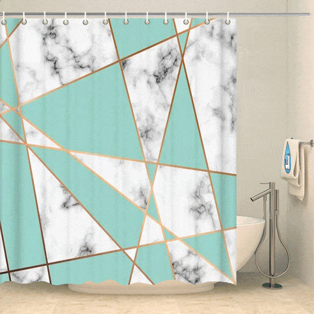 Rideau de douche triangles vert et marbre Rideau de douche ou de baignoire Coco-Rideaux 