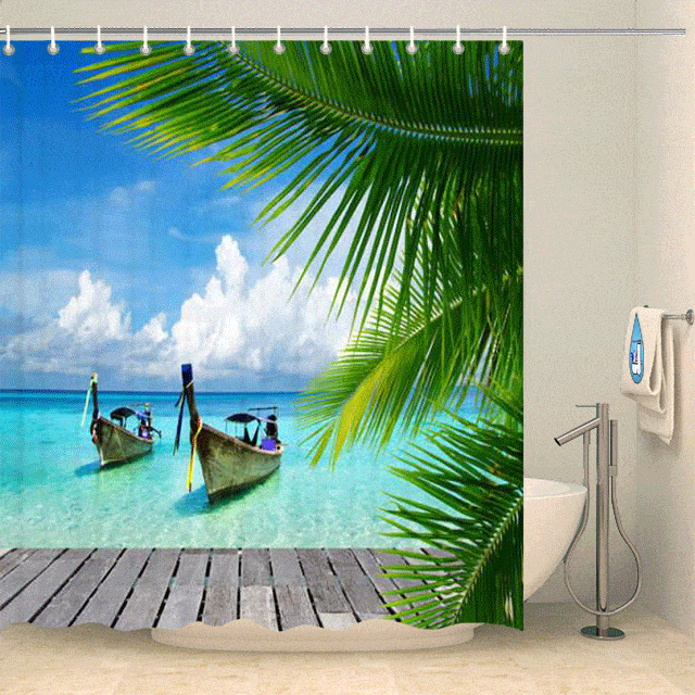 Rideau de douche tropical bateau traditionnel Rideau de douche ou de baignoire Coco-Rideaux 