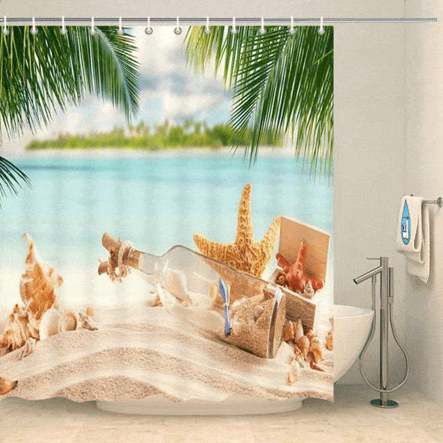 Rideau de douche tropical bouteille à la mer Rideau de douche ou de baignoire Coco-Rideaux 