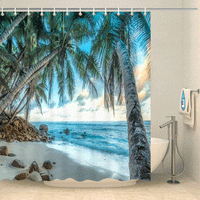 Thumbnail for Rideau de douche tropical palmiers et mer azur Rideau de douche ou de baignoire Coco-Rideaux 