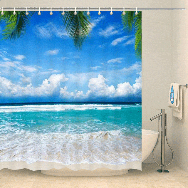 Rideau de douche tropical plage sable blanc Rideau de douche ou de baignoire Coco-Rideaux 