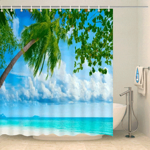 Rideau de douche tropical plage sable blanc Rideau de douche ou de baignoire Coco-Rideaux 