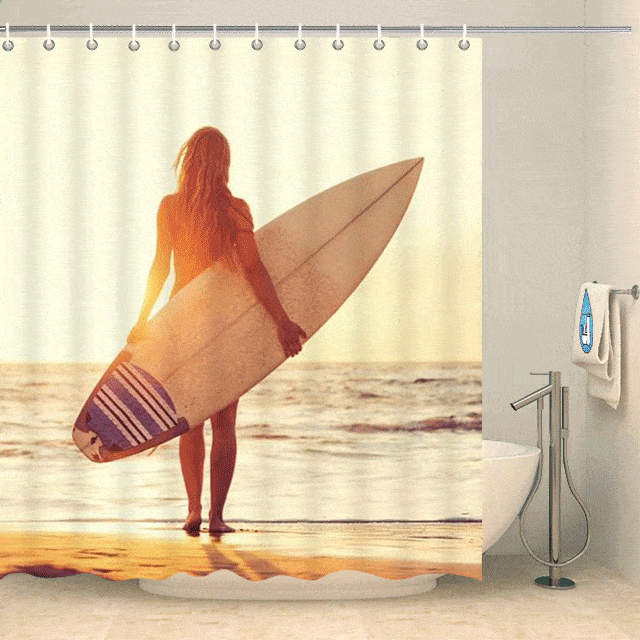 Rideau de douche tropical surf coucher de soleil Rideau de douche ou de baignoire Coco-Rideaux 