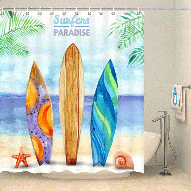 Rideau de douche tropical surf Rideau de douche ou de baignoire Coco-Rideaux 