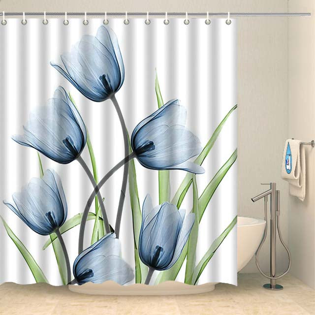 Rideau de douche tulipes bleutées Rideau de douche ou de baignoire Coco-Rideaux 