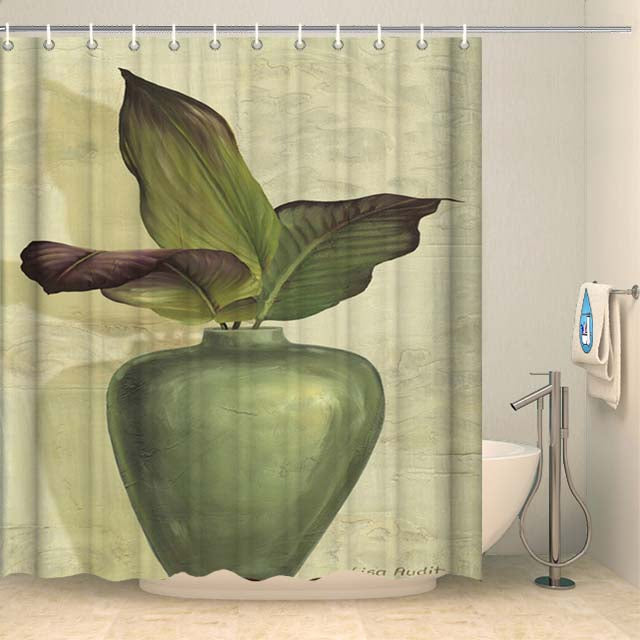 Rideau de douche végétal feuilles et vase Rideau de douche ou de baignoire Coco-Rideaux 