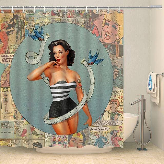 Rideau de douche vintage pin-up couturière Rideau de douche ou de baignoire Coco-Rideaux 