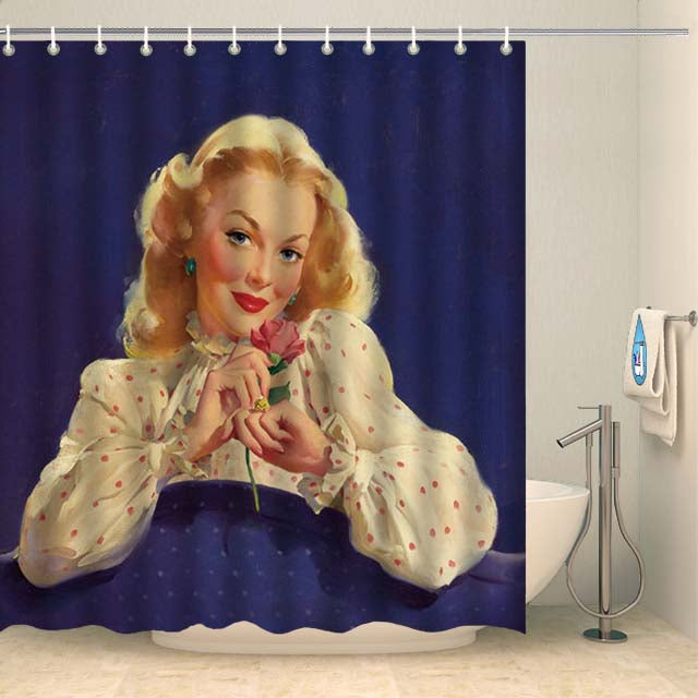 Rideau de douche vintage pin-up et rose Rideau de douche ou de baignoire Coco-Rideaux 