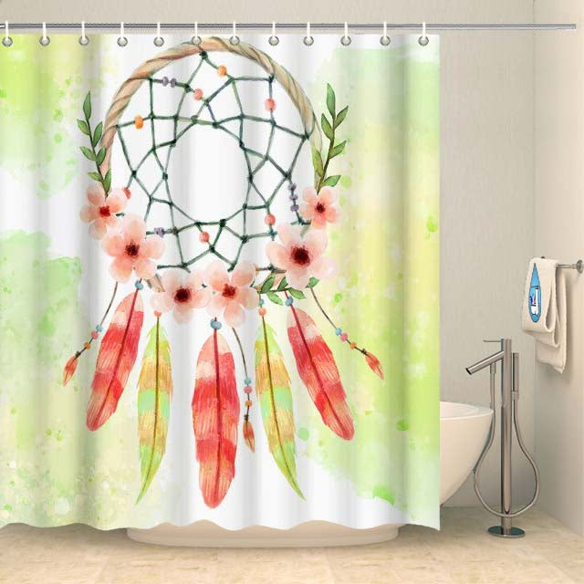 Rideau de douche zen attrape-rêves plumes et fleurs Rideau de douche ou de baignoire Coco-Rideaux 