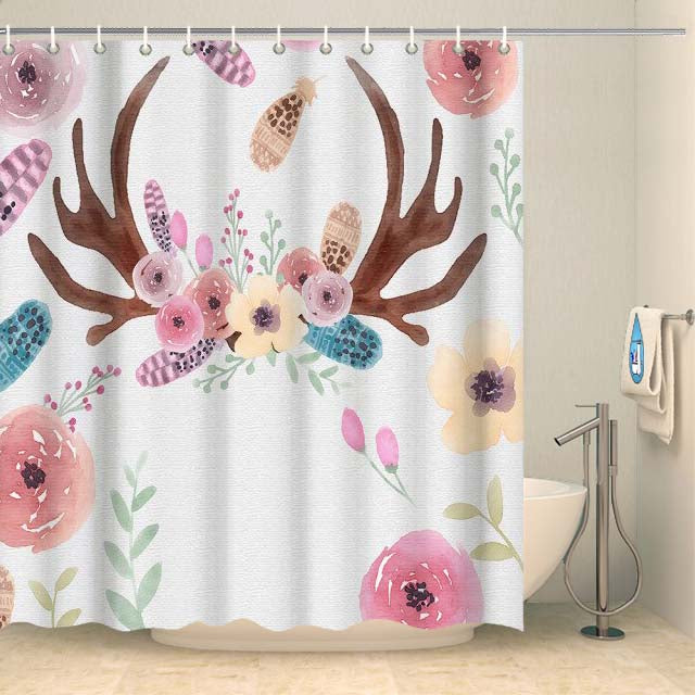 Rideau de douche zen bois de cerf à fleurs Rideau de douche ou de baignoire Coco-Rideaux 