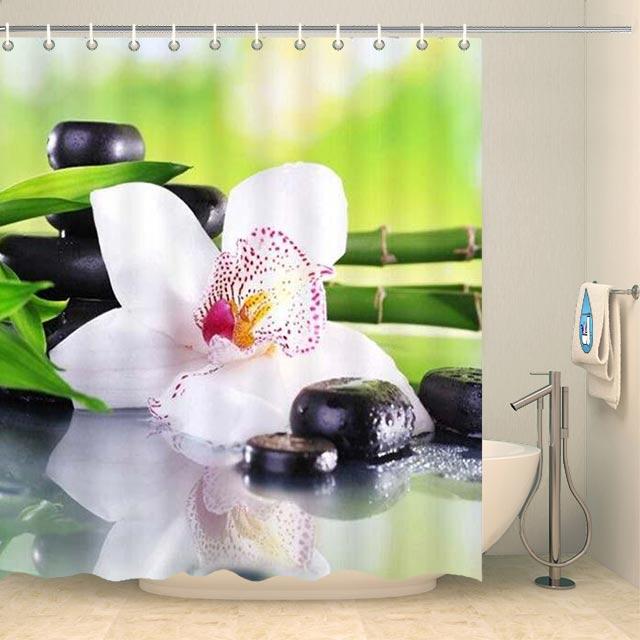 Rideau de douche zen orchidée blanche Rideau de douche ou de baignoire Coco-Rideaux 