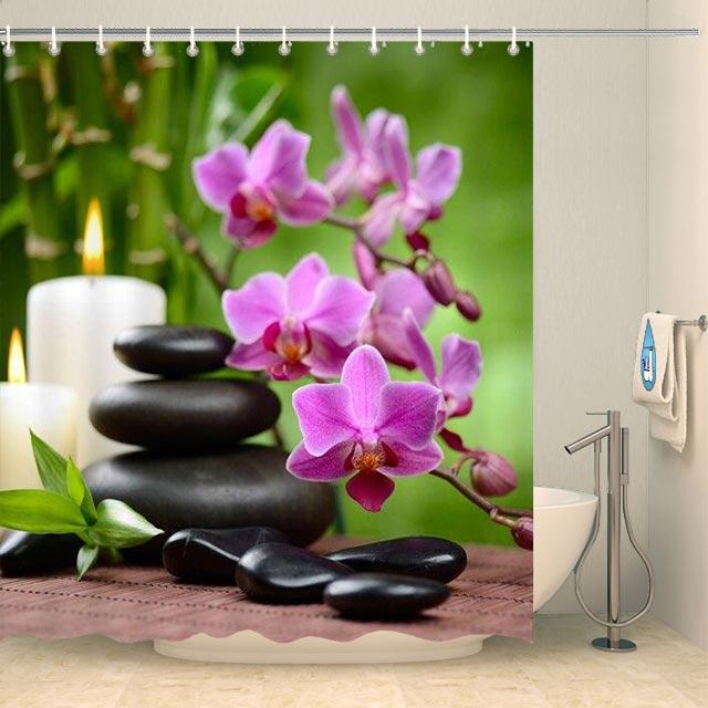 Rideau de douche zen orchidées roses relaxantes Rideau de douche ou de baignoire Coco-Rideaux 