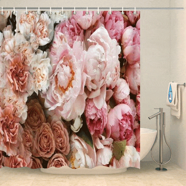 Rideaux de douche fleuri pivoines roses Rideau de douche ou de baignoire Coco-Rideaux 