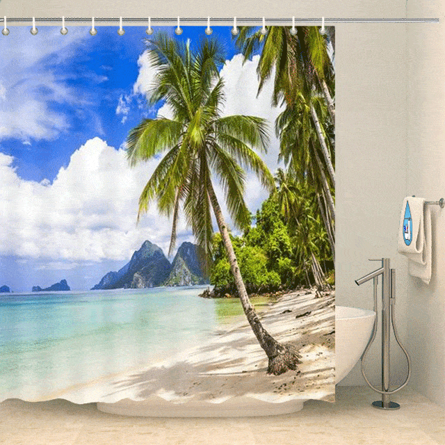 Rideaux de douche palmiers tropicaux Rideau de douche ou de baignoire Coco-Rideaux 